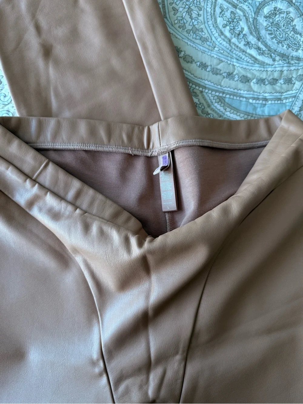 SKIMS Faux Leather High-Rise Leggings in Camel - Picture 2 of 4